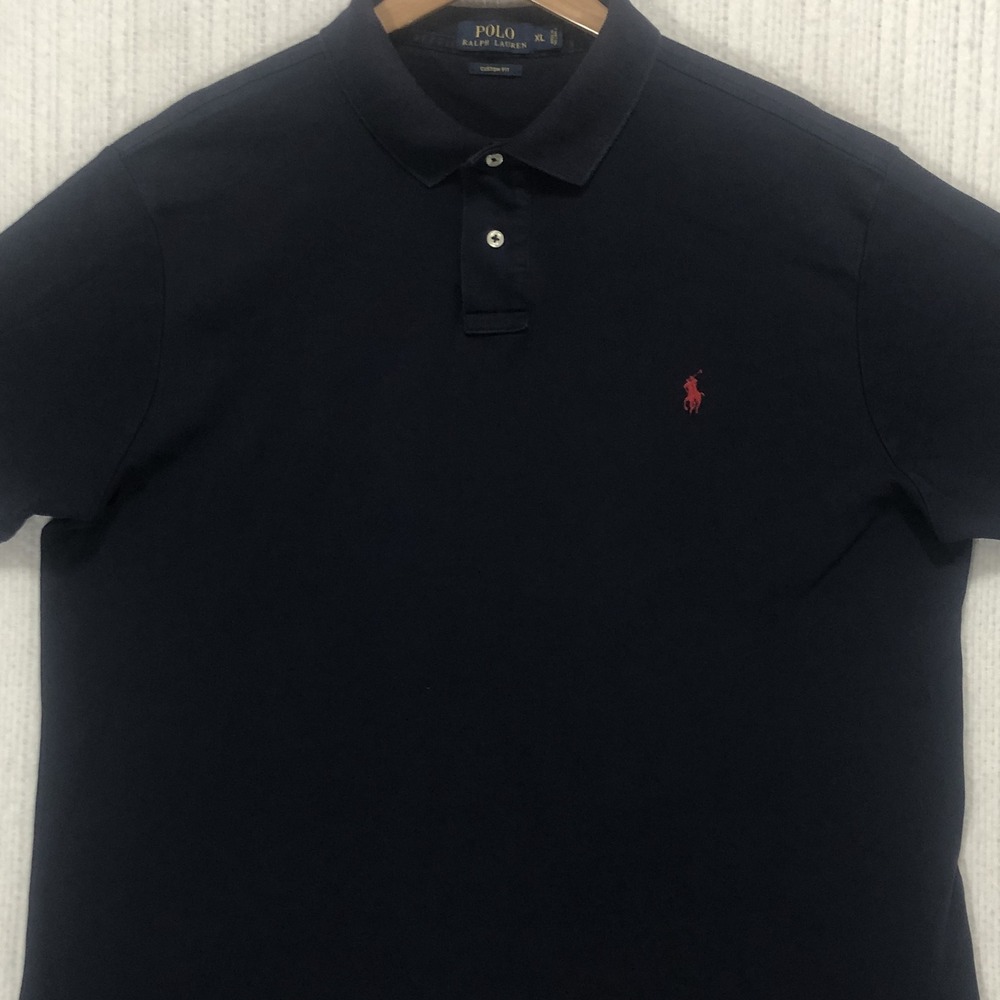 Polo Ralph Lauren Mens XL Custom Fit Navy Blue Short Sleeve‎ Cotton Polo Shirt